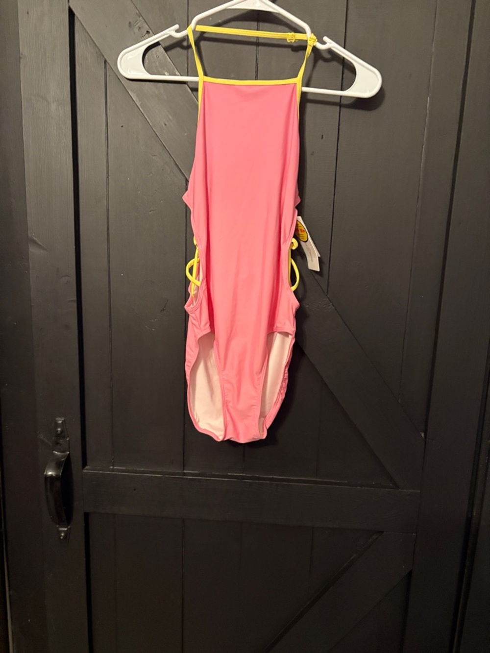 Treasure & Bond Pink Swim Top with Yellow Straps